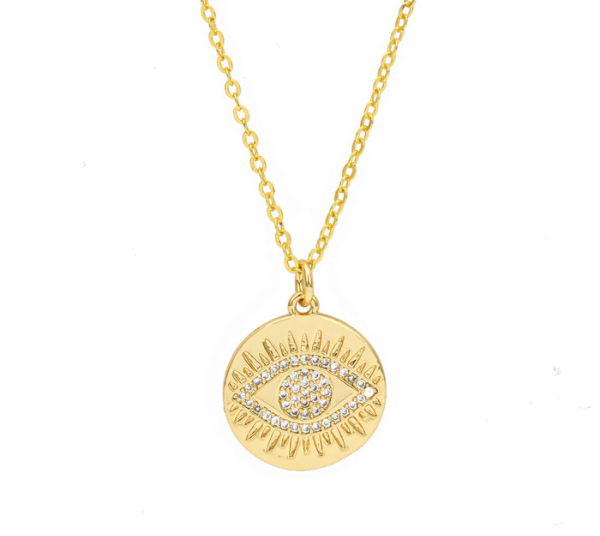 Coin Eye with Crystals - Gold Necklace