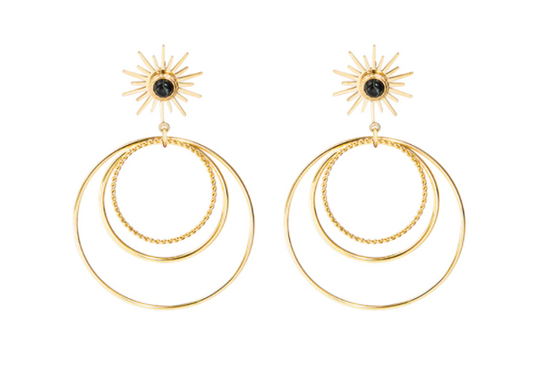 Sun with Layered Circles Earrings - Gold