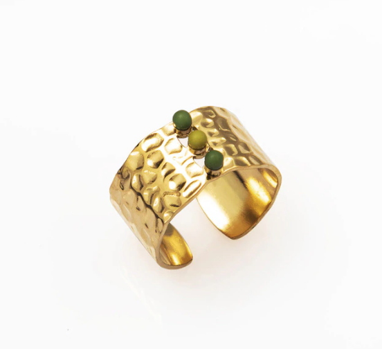 Adjustable Triple Jade Stone Ring - Gold