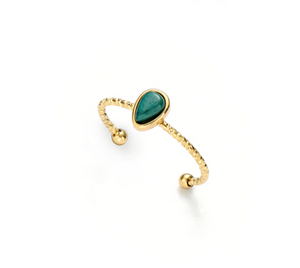 Water Drop Natural Stone Ring - Gold - Green