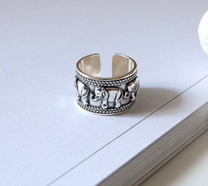 Elephants - Adjustable Ring - 925 Sterling Silver