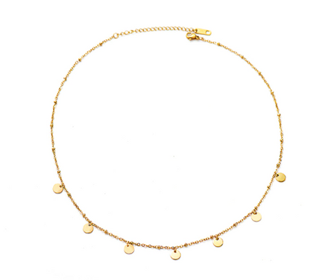 Boho Necklace with Round Charms - Gold