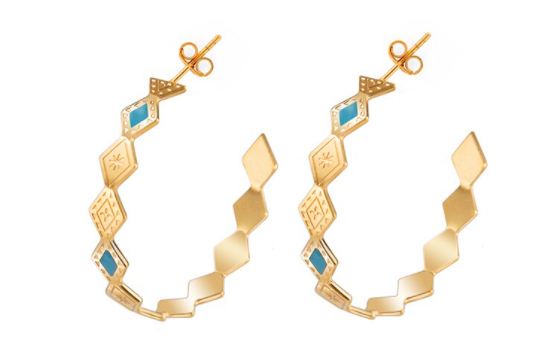 Geometric Hoop Earrings - Triangle Blue - Gold