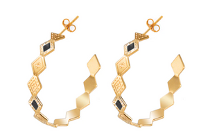 Geometric Hoop Earrings - Triangle Black - Gold