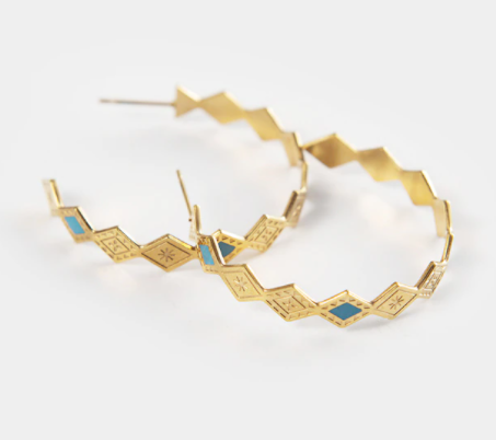 Geometric Hoop Earrings - Triangle Blue - Gold