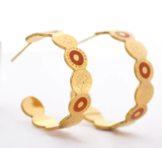 Geometric Hoop Earrings - Round Orange - Gold