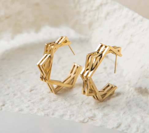 Geometric Star Hoop Earrings - Gold