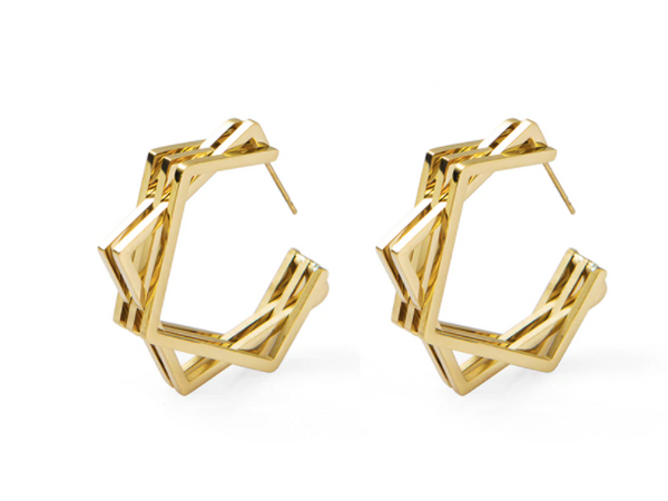 Geometric Star Hoop Earrings - Gold