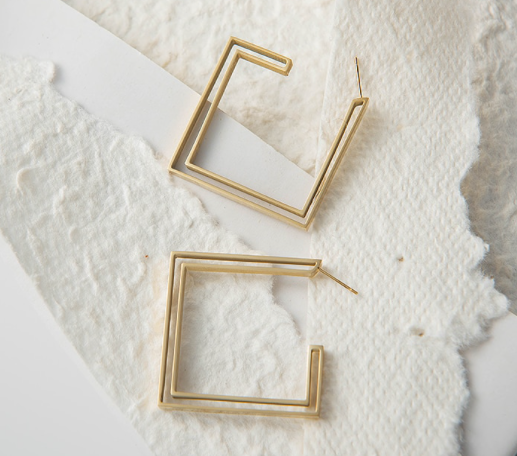 Geometric Square Hoop Earrings - Gold