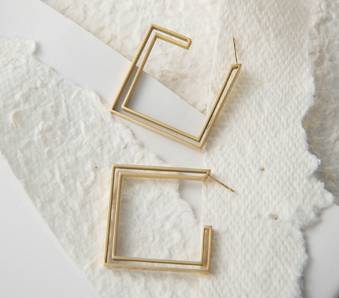Geometric Square Hoop Earrings - Gold