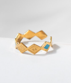 Adjustable Geometric Stackable Blue Ring - Gold