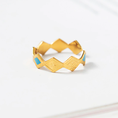 Adjustable Geometric Stackable Blue Ring - Gold