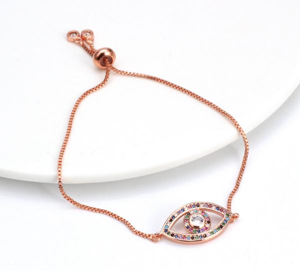 Eye with Colorful Crystals Bracelet - Rose Gold