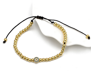 Gold Beaded Eye Bracelet - Adjustable
