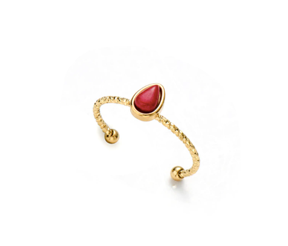 Water Drop Natural Stone Ring - Gold - Red