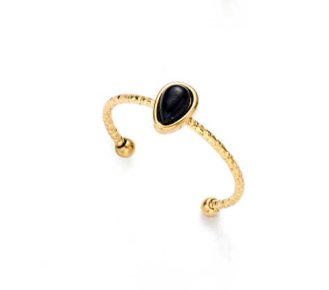 Water Drop Natural Stone Ring - Gold - Black