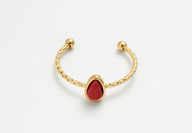 Water Drop Natural Stone Ring - Gold - Red