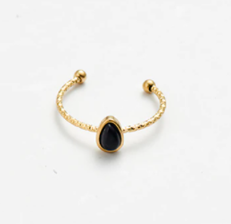 Water Drop Natural Stone Ring - Gold - Black