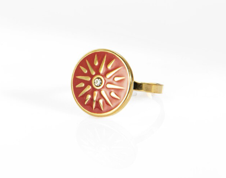 Round Ring in Orange - Star - Gold