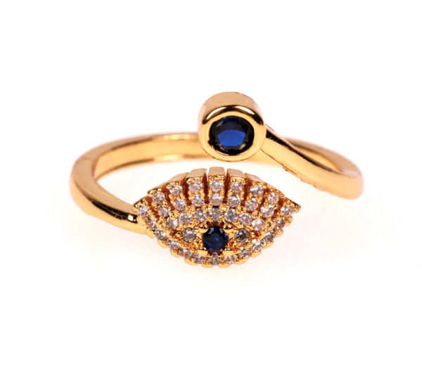 Eye Ring with Crystals - Adjustable - Gold