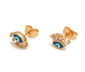 Eye with Baguette Crystals Stud Earrings - Gold
