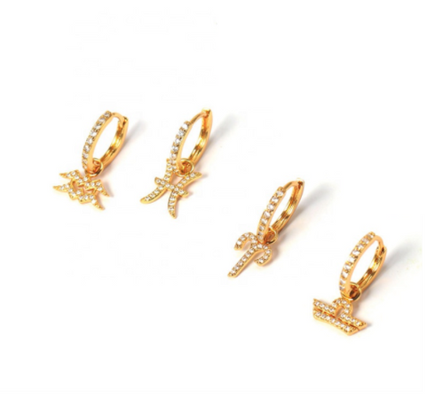 Zodiac Signs Hoop Earrings - Gold
