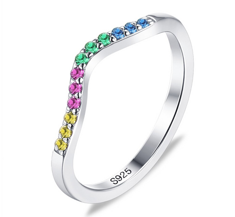 Rainbow Wave Band Ring - 925 Sterling Silver
