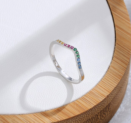 Rainbow Wave Band Ring - 925 Sterling Silver