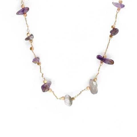 Amethyst Natural Stone Choker Necklace - Gold