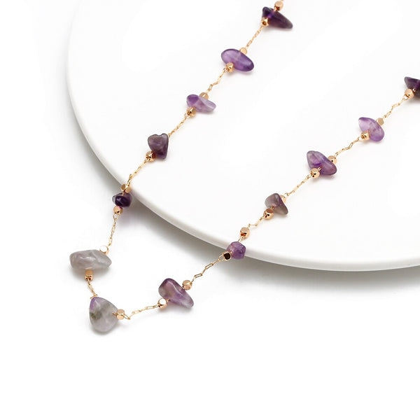 Amethyst Natural Stone Choker Necklace - Gold