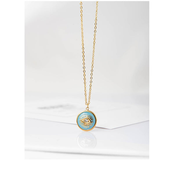 Blue Coin Eye Necklace - Gold