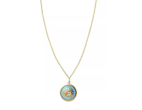 Blue Coin Eye Necklace - Gold