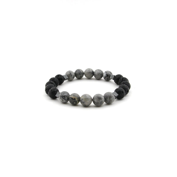 Ultimate Calming - Silver Crazy Lace Jasper, Lava, Hematite - Gemstone Bracelet