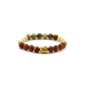 Creativity Booster - Goldstone, White Fossil Jasper, Picture Jasper, Pyrite, Buddha - Gemstone Bracelet