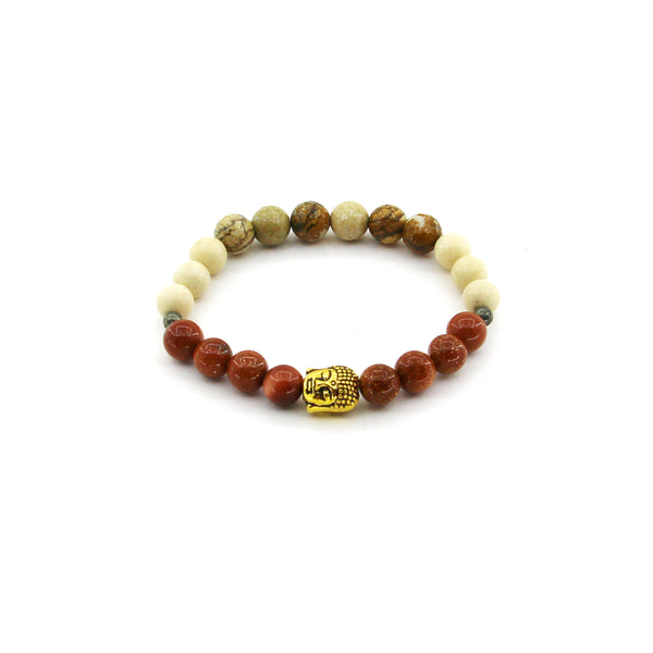 Creativity Booster - Goldstone, White Fossil Jasper, Picture Jasper, Pyrite, Buddha - Gemstone Bracelet