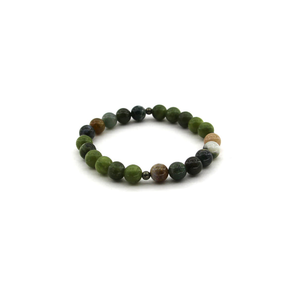 Ultimate Healing - Green Jasper, Indian Agate, Pyrite - Gemstone Bracelet