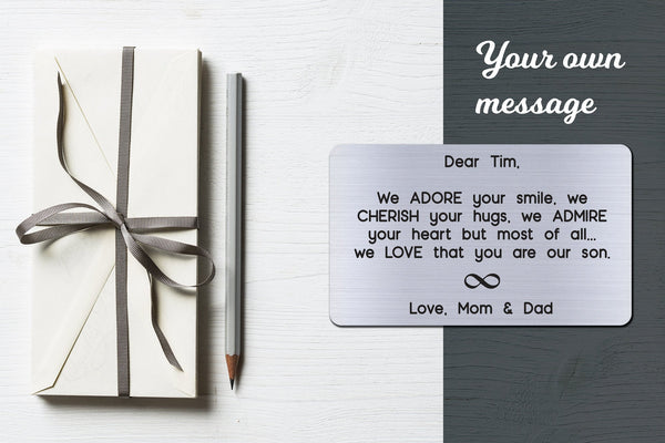 Personalized Wallet Card Insert - We Adore Your Smile, Son (Regular font) - Silver