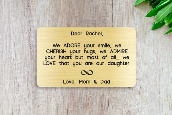 Personalized Wallet Card Insert, We Adore Your Smile, Daughter, Silver, Graduation Gift, Bridal Shower