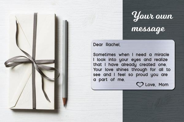 Personalized Engraved Wallet Card Insert, Gift for Daughter from Mom, Silver