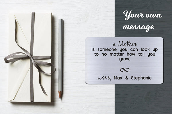 Personalized Wallet Card Insert, Engraved, Gift to Mom, Love Mother, from the Kids, Silver