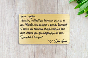 Personalized Wallet Card Insert, How Much You Mean To Me, Gift For Lover, Gold