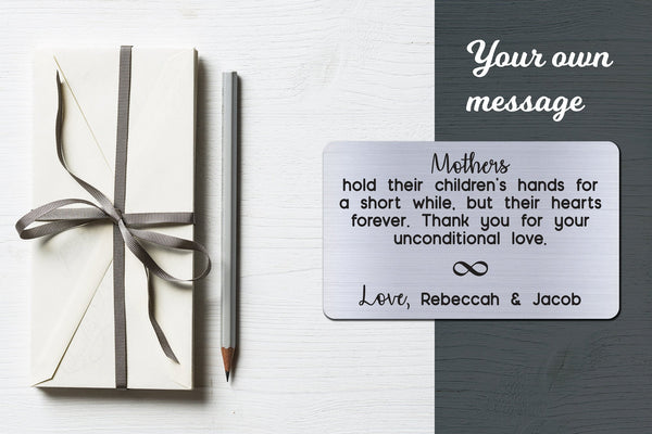 Personalized Wallet Card Insert, Engraved, Gift to Mom, Mother's Unconditional Love, from the Kids, Silver
