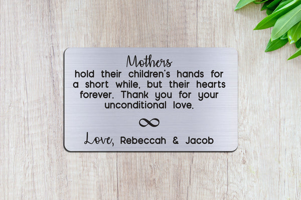 Personalized Wallet Card Insert, Engraved, Gift to Mom, Mother's Unconditional Love, from the Kids, Silver