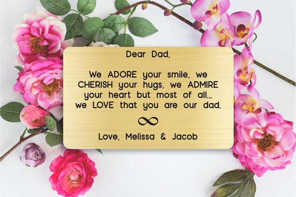 Personalized Engraved Wallet Card Insert, We Adore Your Smile Dad, Gift, Father's Day, From the Kids, Gold