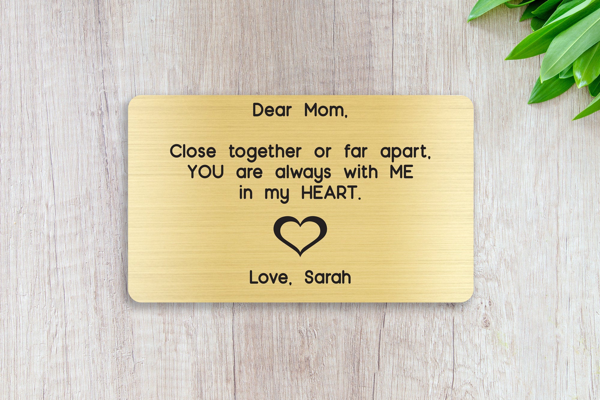 Personalized Wallet Card Insert, Engraved, Gift to Mom, Close Together or Far Apart, from the Kids, Gold