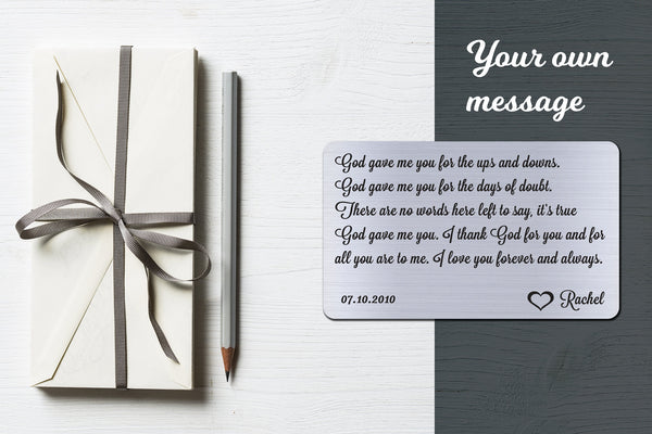 Wedding Vows, Personalized Wallet Card Insert, God Gave Me You, Marriage, Engagement, Silver