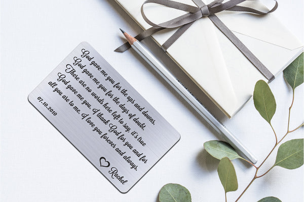 Wedding Vows, Personalized Wallet Card Insert, God Gave Me You, Marriage, Engagement, Silver