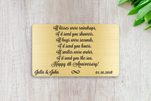 Personalized Wallet Card Insert, Happy 1th Anniversary, Gift For Lover, Gold