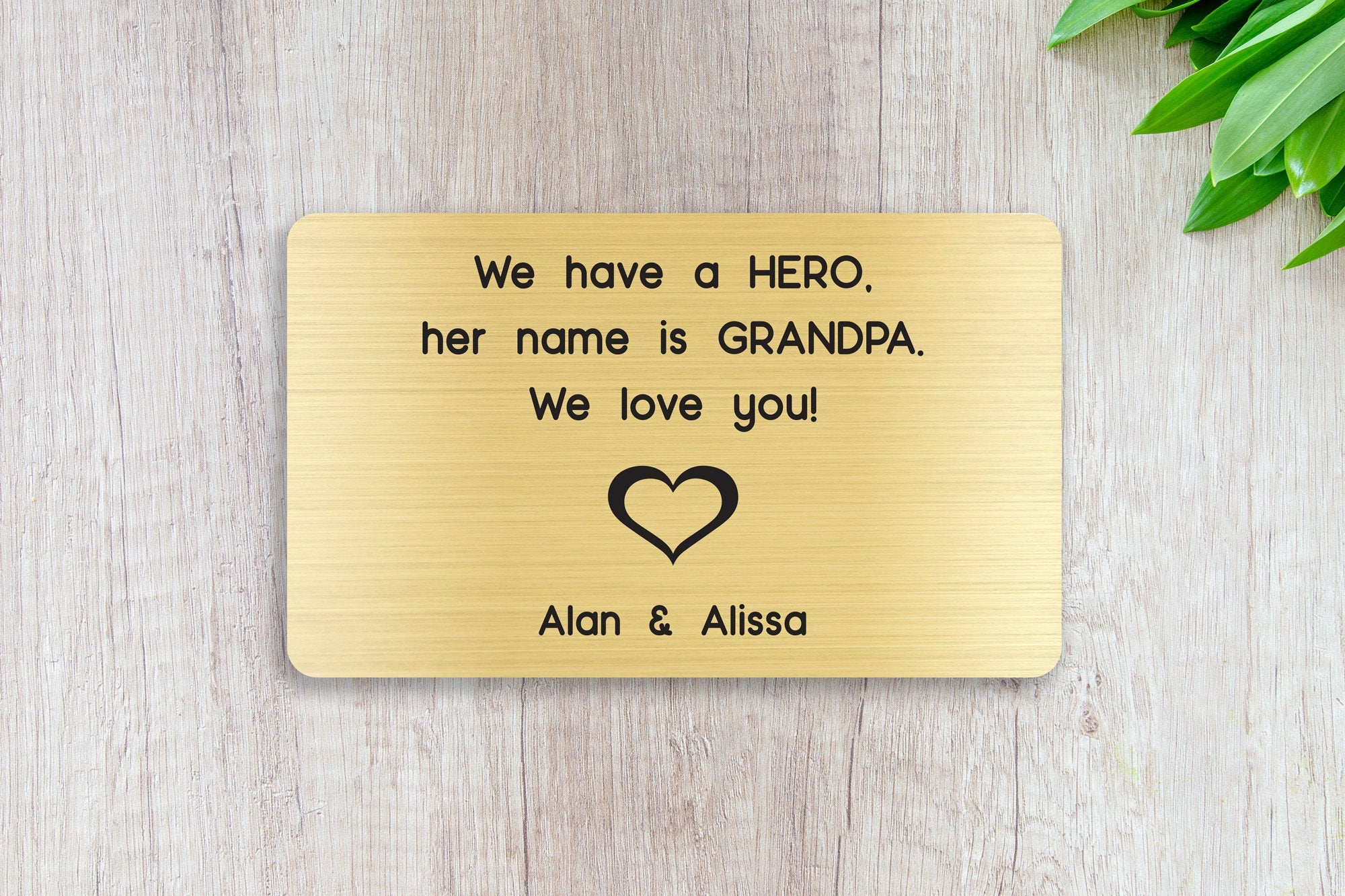 Personalized Engraved Wallet Card Insert, Gift for Grandpa, Hero, From the Grand kids, Gold