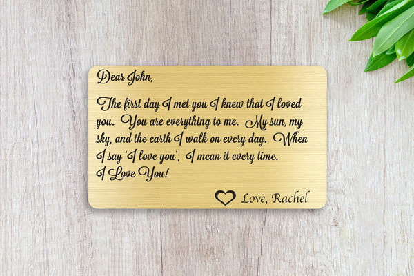 Wedding Vows, Personalized Wallet Card Insert, First Day I Met You, Marriage, Engagement, Gold